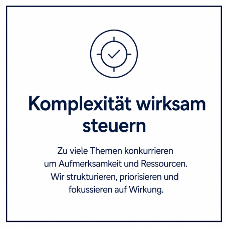Text: "Komplexität wirksam steuern: Themen strukturieren, priorisieren und fokussieren."
